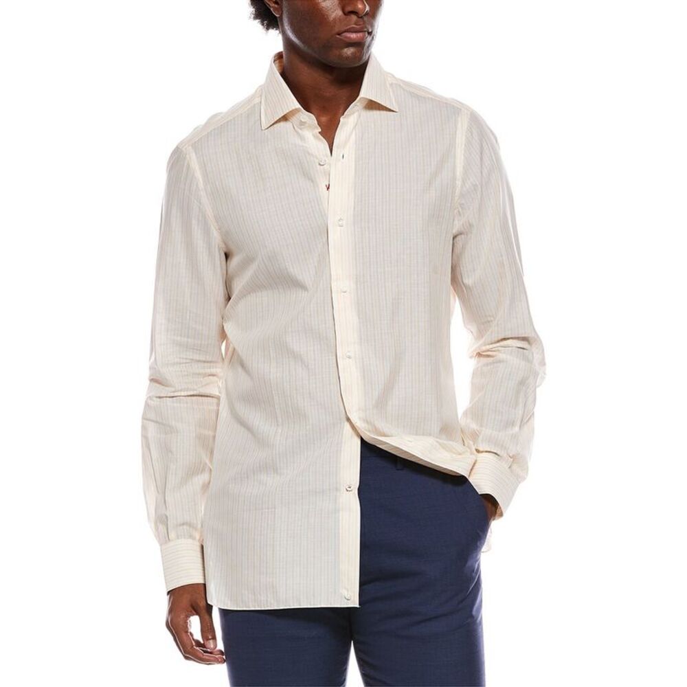 Isaia Mens  Linen-Blend Shirt, Yellow